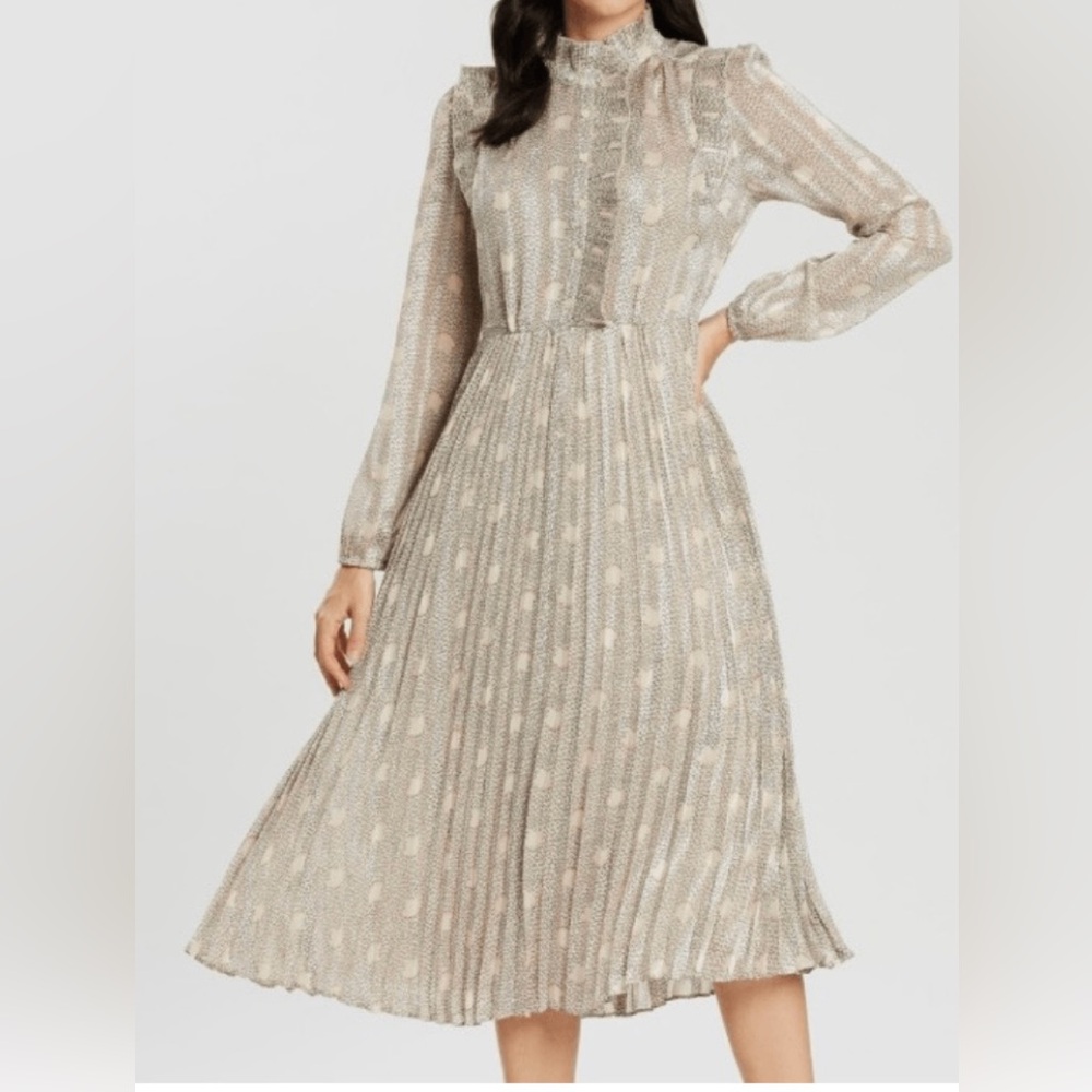 ba&sh Paris pleated mock neck midi dress. Preowned, excellent condition. US 6/8